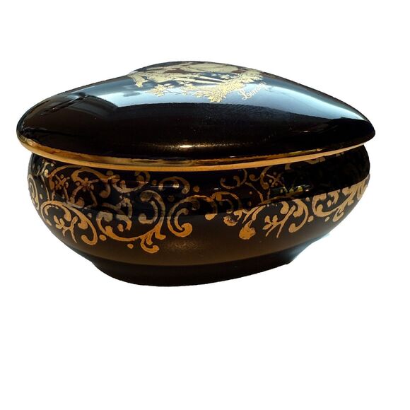 Vintage Limoges Castel Porcelain Heart Trinket Box Cobalt Blue 22K Gold France - Picture 9 of 10